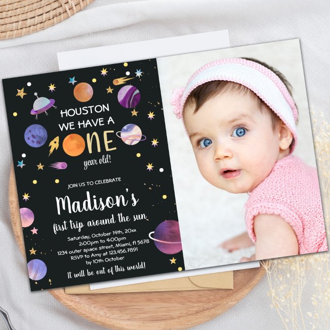Invitaciones de cumpleaños de planetas con foto (Planets birthday invitations with photo)