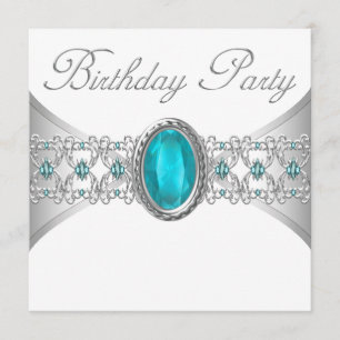 Invitaciones de cumpleaños de plata y azul turques