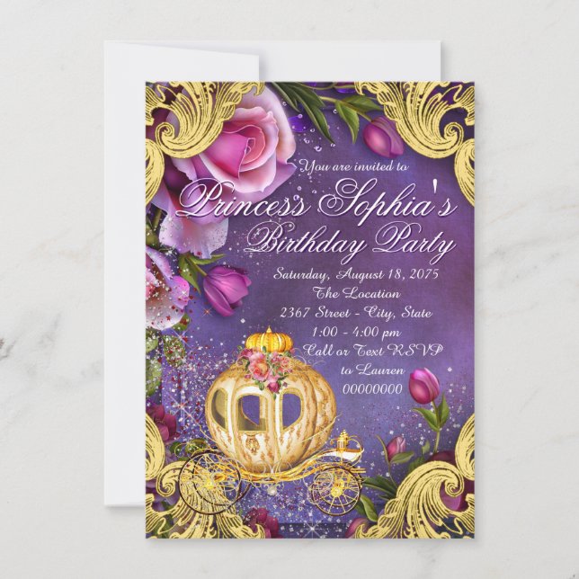 Invitaciones de cumpleaños de princesa de cuento d (Anverso)