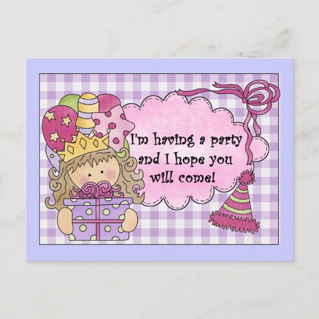 Invitaciones de cumpleaños de Princesa fiesta (Anverso)