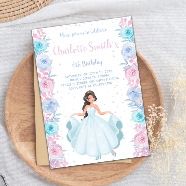 Invitaciones de cumpleaños de Princesa Floral Púrp (Pink Purple Floral Princess Birthday Invitations)