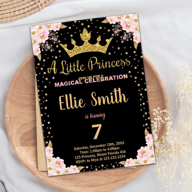 Invitaciones de cumpleaños de princesa púrpura pur (Glitter Crown Purple Princess Birthday Invitations)