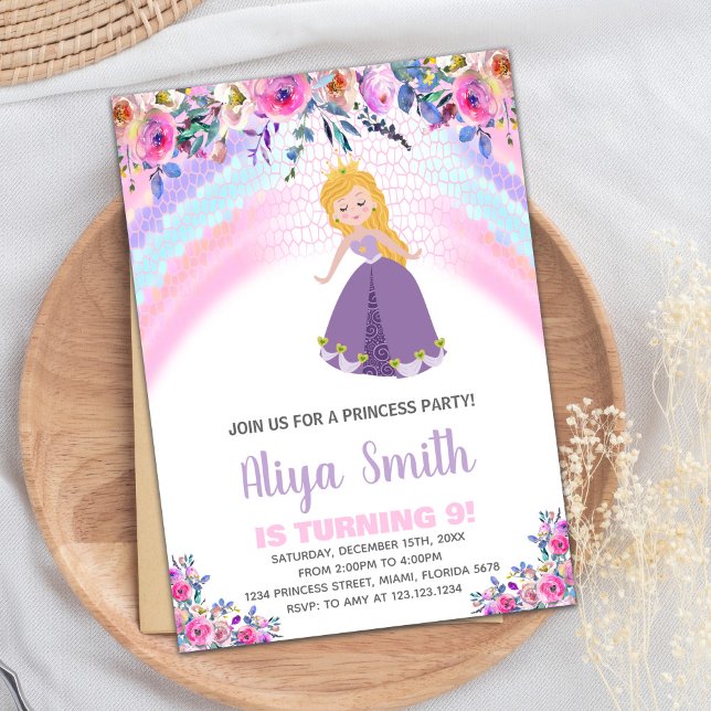 Invitaciones de cumpleaños de Princesa Rosa Floral (Floral Pink Princess Birthday Invitations)
