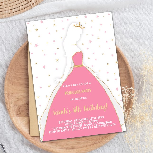 Invitaciones de cumpleaños de princesa rosa purpur (Glitter Pink Princess Birthday Invitations)