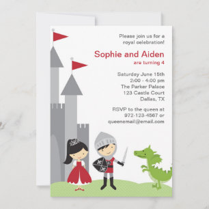 Invitaciones de cumpleaños de princesa y caballero
