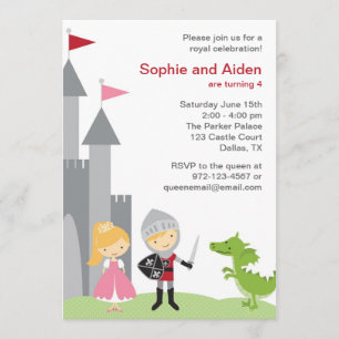 Invitaciones de cumpleaños de princesa y caballero
