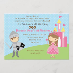 Invitaciones de cumpleaños de princesa y caballero
