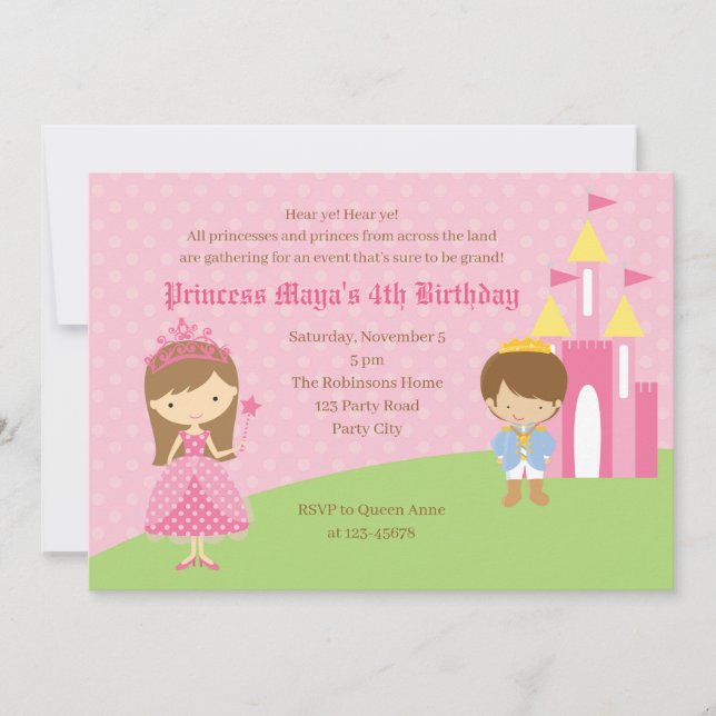 Invitaciones de cumpleaños de Princesa y Princesa  (Anverso)