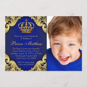 Invitaciones de cumpleaños de príncipe de oro azul