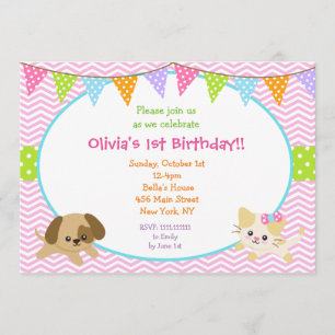 Invitaciones de cumpleaños de Puppy y Kitty