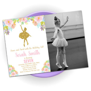 Invitaciones de cumpleaños de purpurina Ballerina