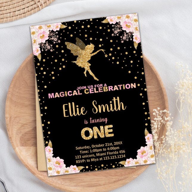 Invitaciones de cumpleaños de Purpurina rosado Fai (Pink Glitter Fairy Birthday Invitations)