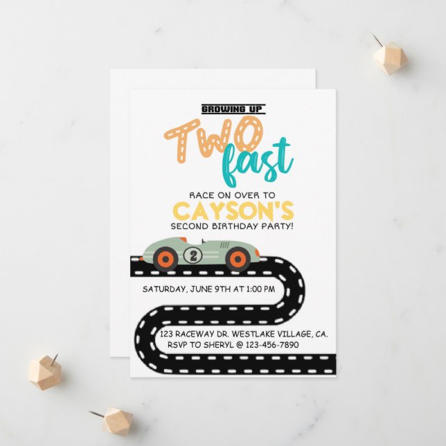 Invitaciones de cumpleaños de Race Car, segundo cu (Anverso/Reverso In Situ)