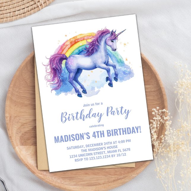 Invitaciones de cumpleaños de Rainbow Unicorn (Rainbow Unicorn Birthday Invitations)