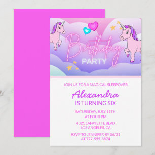 Invitaciones de cumpleaños de Rainbow Unicorn 6Pin