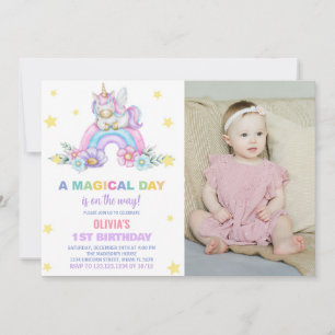 Invitaciones de cumpleaños de Rainbow Unicorn con 
