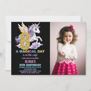 Invitaciones de cumpleaños de Rainbow Unicorn con 