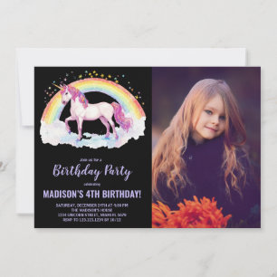 Invitaciones de cumpleaños de Rainbow Unicorn con 