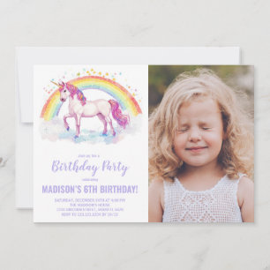 Invitaciones de cumpleaños de Rainbow Unicorn con 