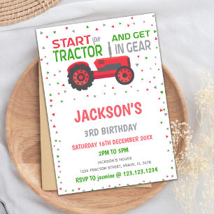 Invitaciones de cumpleaños de Red Tractor