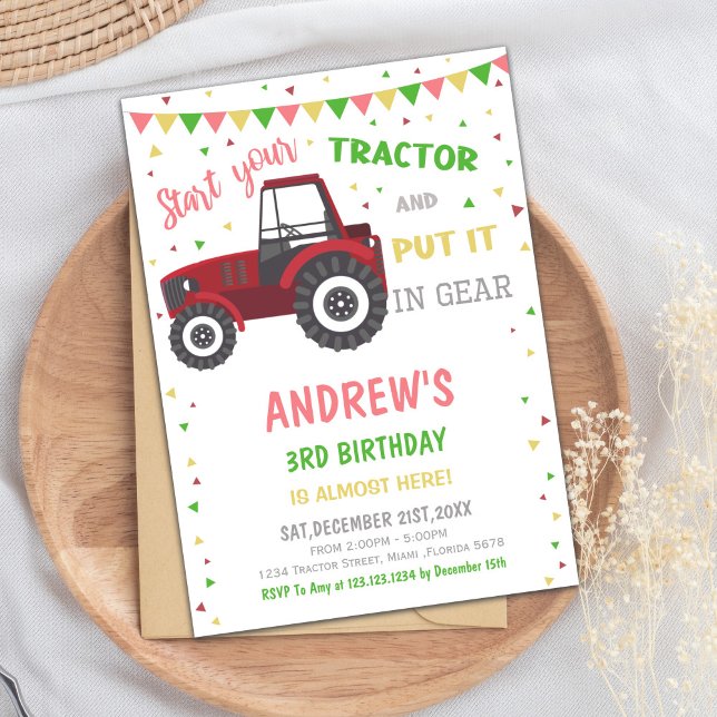 Invitaciones de cumpleaños de Red Tractor (Red Tractor Birthday Invitations)