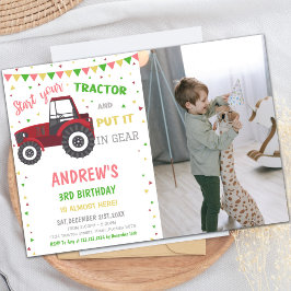 Invitaciones de cumpleaños de Red Tractor con foto