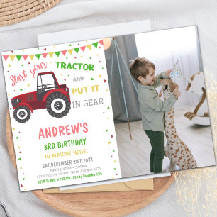 Invitaciones de cumpleaños de Red Tractor con foto