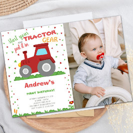 Invitaciones de cumpleaños de Red Tractor con foto