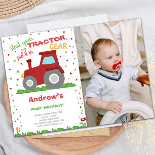 Invitaciones de cumpleaños de Red Tractor con foto