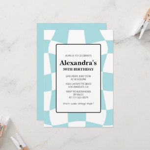 Invitaciones de cumpleaños de Retro Checkered Blue
