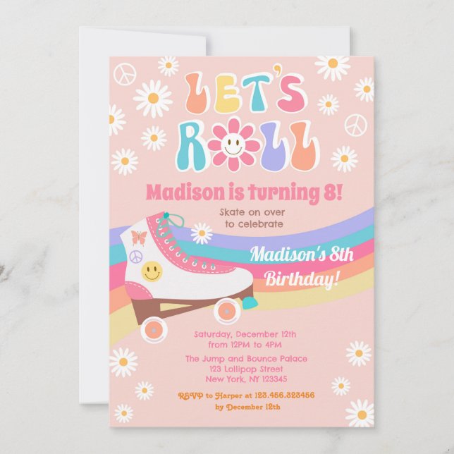 Invitaciones de cumpleaños de Roller Skate Groovy  (Anverso)