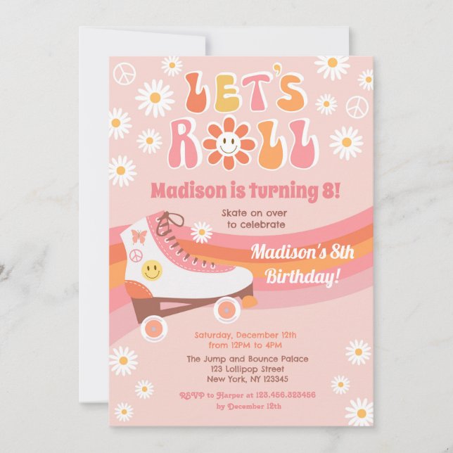 Invitaciones de cumpleaños de Roller Skate Groovy  (Anverso)