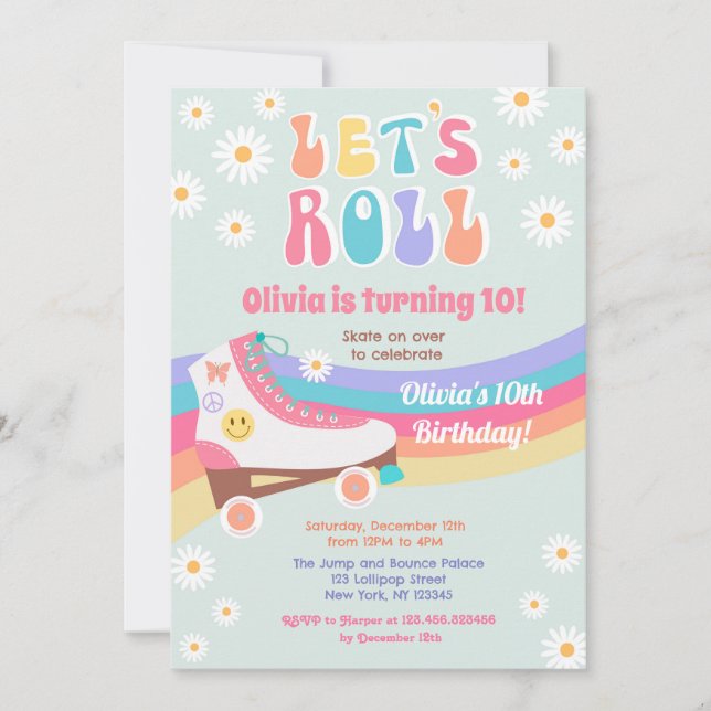 Invitaciones de cumpleaños de Roller Skate Groovy  (Anverso)