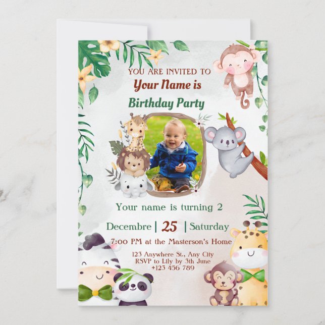 Invitaciones de cumpleaños de Safari y Selva para  (Anverso)