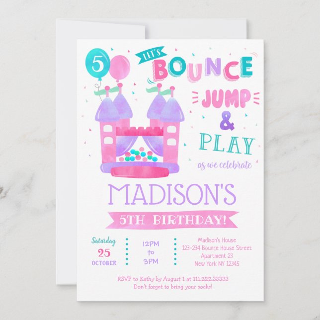 Invitaciones de cumpleaños de salto de casa para c (Anverso)