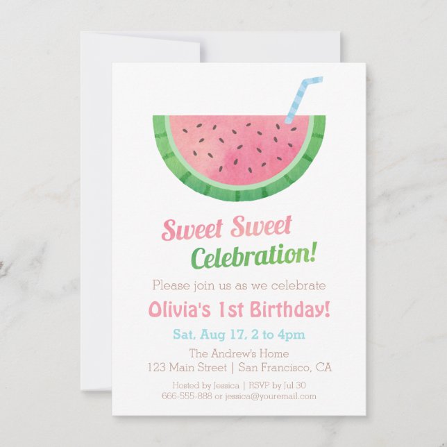 Invitaciones de cumpleaños de sandía con acuarela (Anverso)