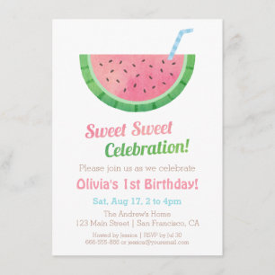 Invitaciones de cumpleaños de sandía con acuarela
