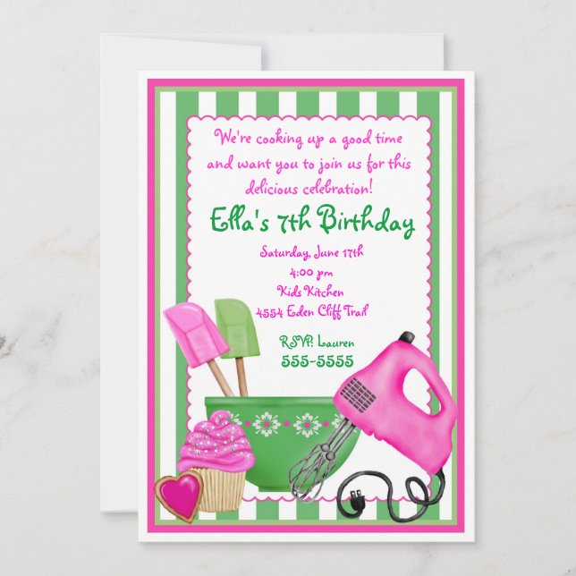Invitaciones de cumpleaños de Shabby Chic Baking (Anverso)