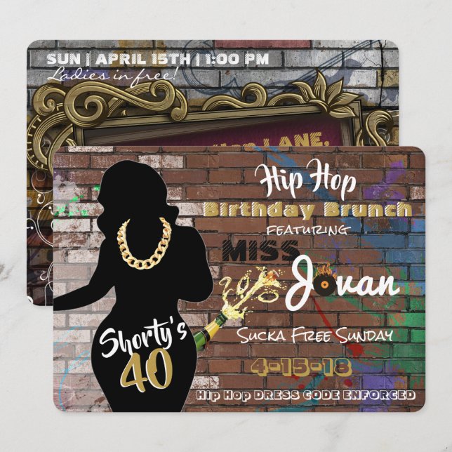 Invitaciones de cumpleaños de Shorty con 40 Hip Ho (Anverso / Reverso)