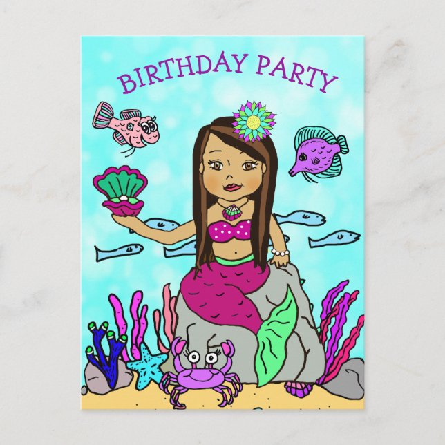 Invitaciones de cumpleaños de sirena bonita (Anverso)