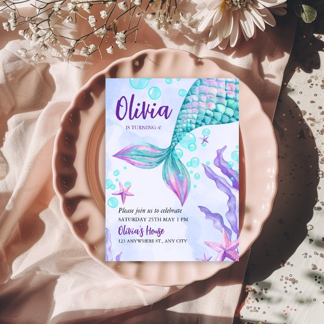Invitaciones de cumpleaños de sirena coloridas (Subido por el creador)