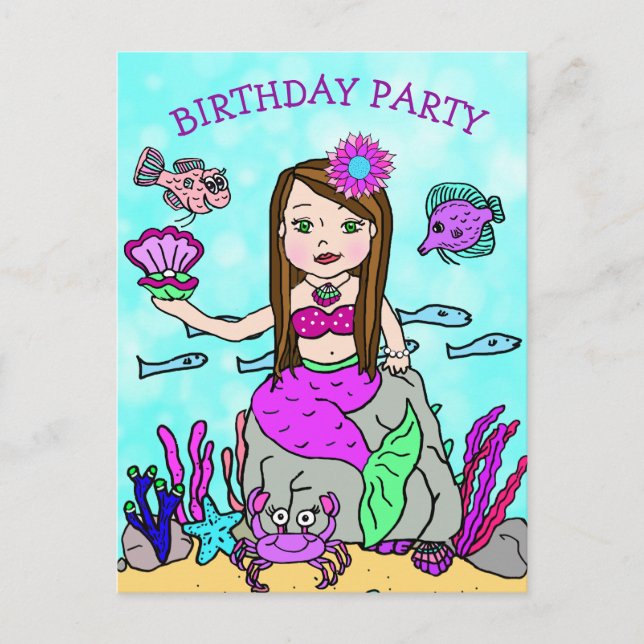 Invitaciones de cumpleaños de sirena de bonito (Anverso)