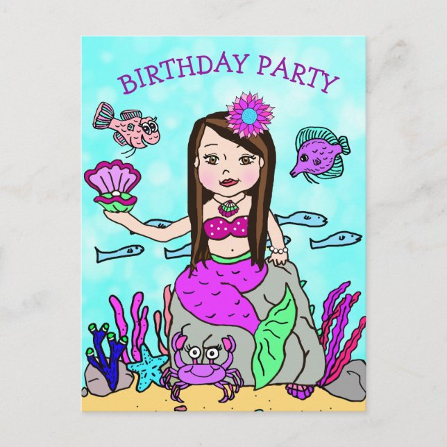 Invitaciones de cumpleaños de sirena de bonito (Anverso)