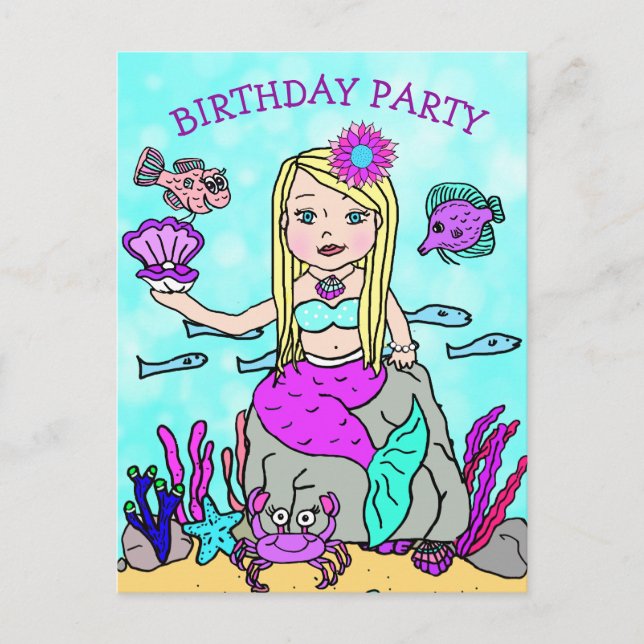 Invitaciones de cumpleaños de sirena de bonito (Anverso)