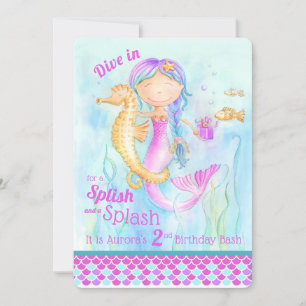 Invitaciones de cumpleaños de sirena de dos años