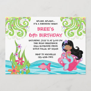 Invitaciones de cumpleaños de sirena de piel oscur