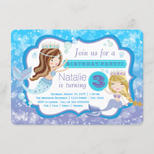 Invitaciones de cumpleaños de sirena linda