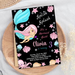 Invitaciones de cumpleaños de sirena negra bajo el