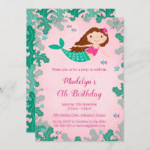 Invitaciones de cumpleaños de Sirena Rosa Debajo d