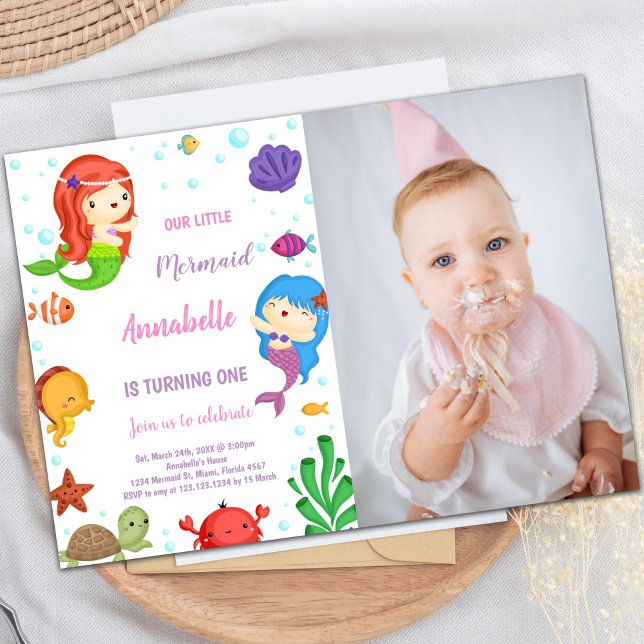 Invitaciones de cumpleaños de Sirenas con foto (Mermaids Birthday Invitations with photo)